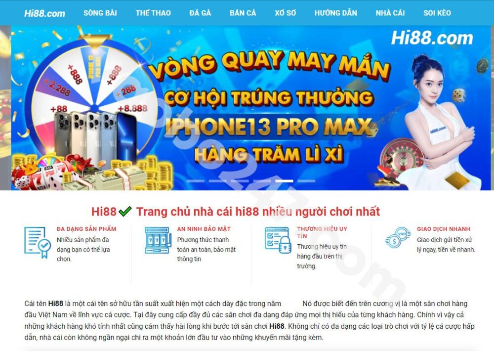 Hi88 sở hữu lượng người chơi khủng