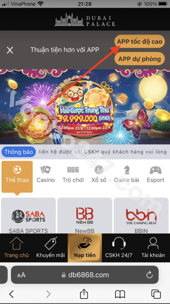 Bấm chọn App tốc độ cao 