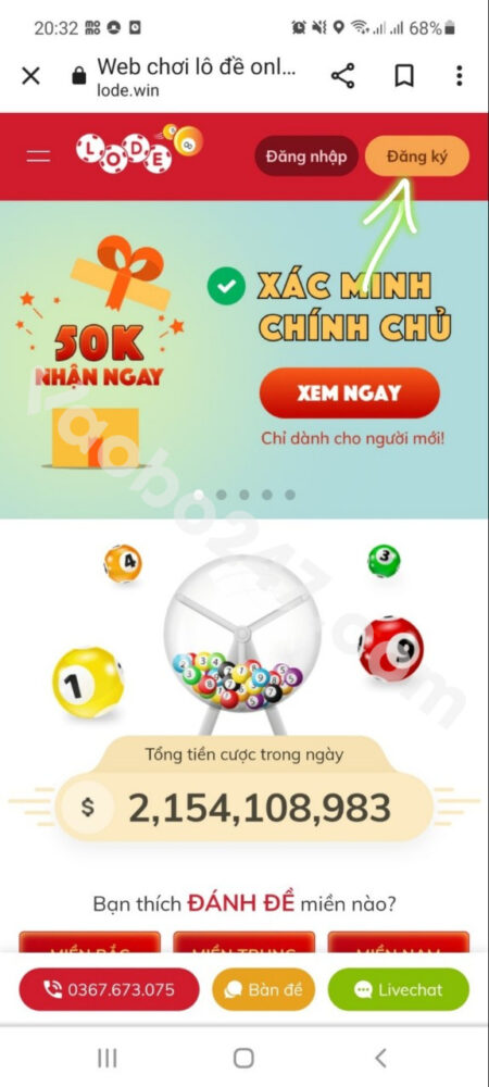 Bấm chọn Đăng ký 