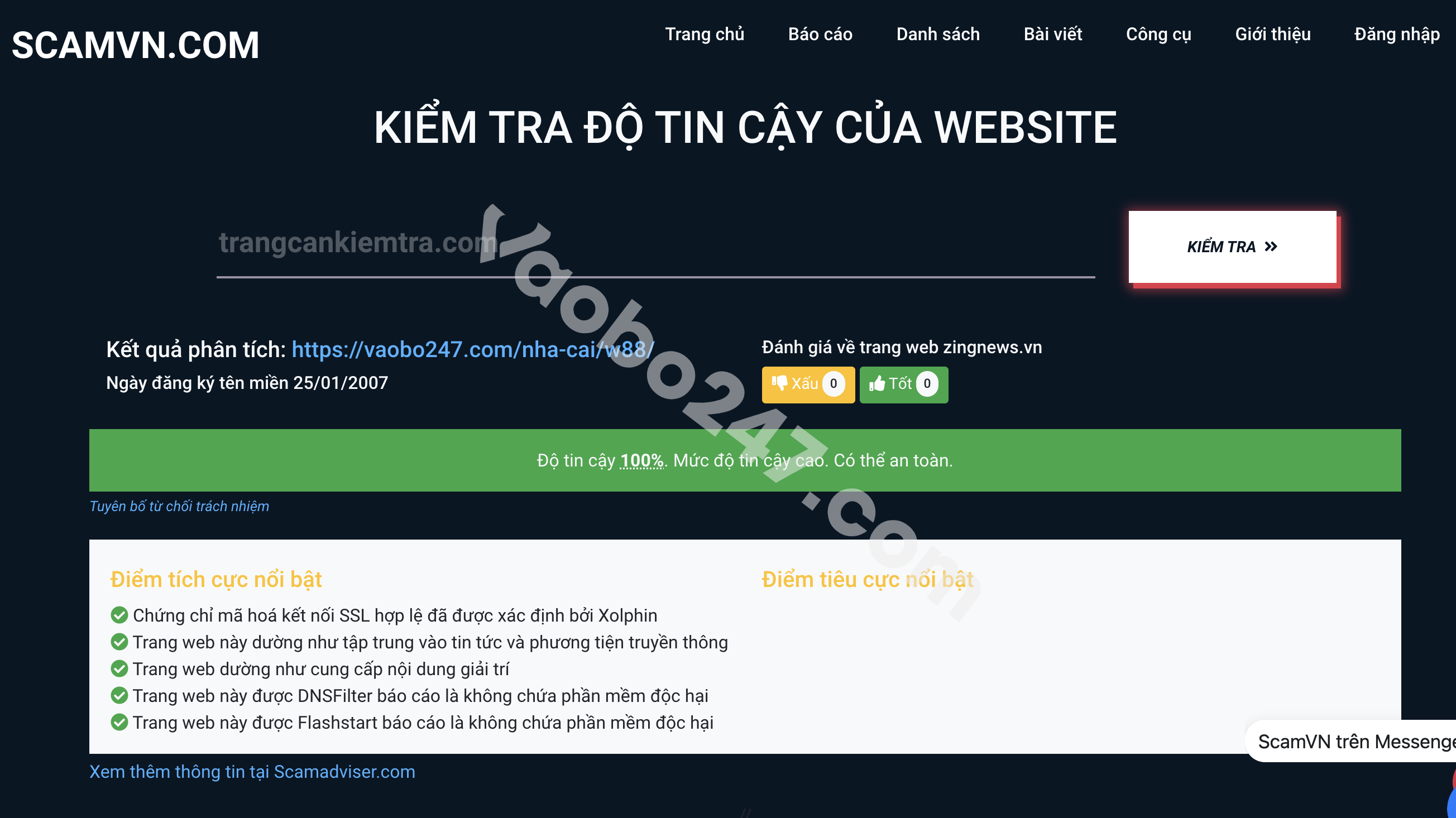 Kiểm tra độ uy tín của nhà cái bằng ScamVN.com