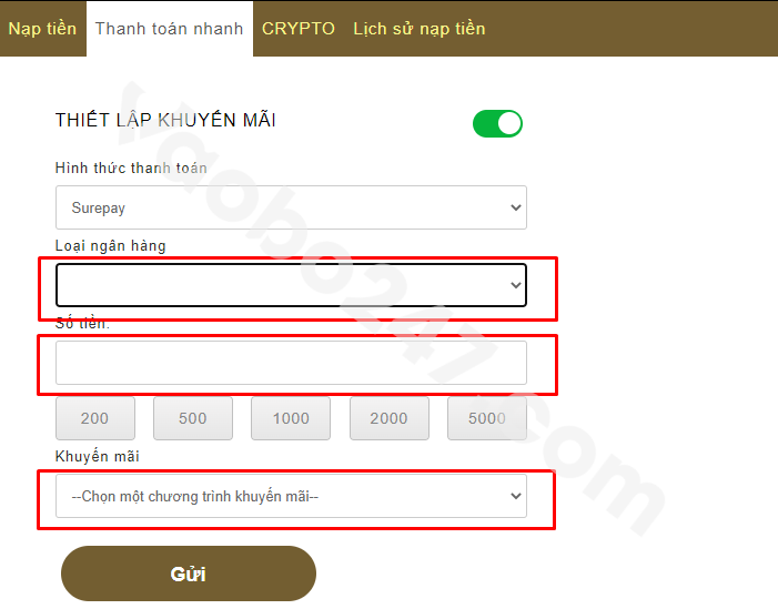 Lựa chọn hình thức thanh toán Surepay