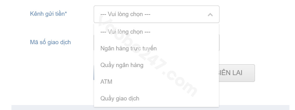 Lựa chọn kênh gửi tiền