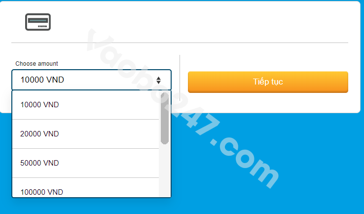 Lựa chọn số tiền nạp 