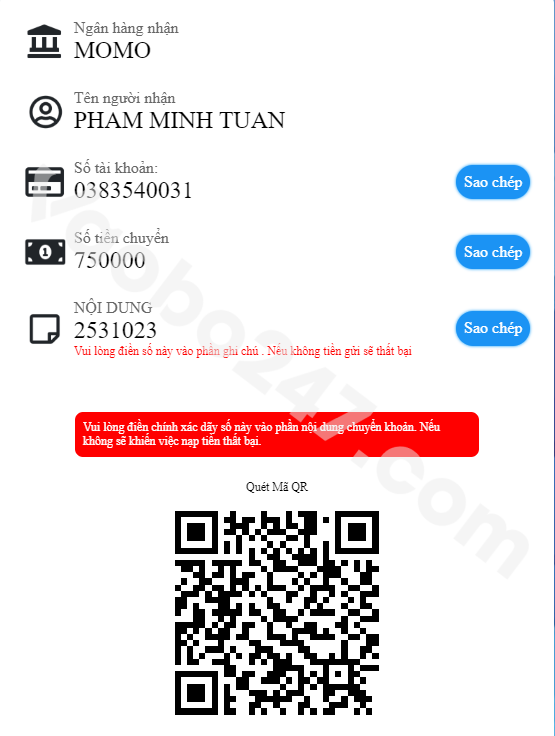 Mở Momo và quét mã Qr để chuyển tiền 