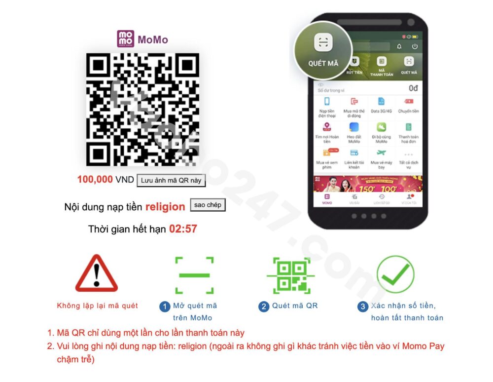 Mở ứng dụng Momo và quét mã Qr để giao dịch 