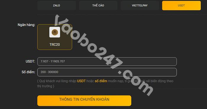 Nạp tiền qua USDT