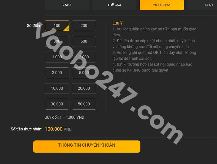 Nạp tiền qua Viettel Pay