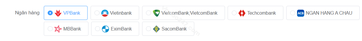  Người chơi lựa chọn ngân hàng được hỗ trợ