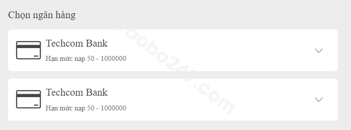 Người chơi lựa chọn ngân hàng được hỗ trợ để nạp tiền Moto88