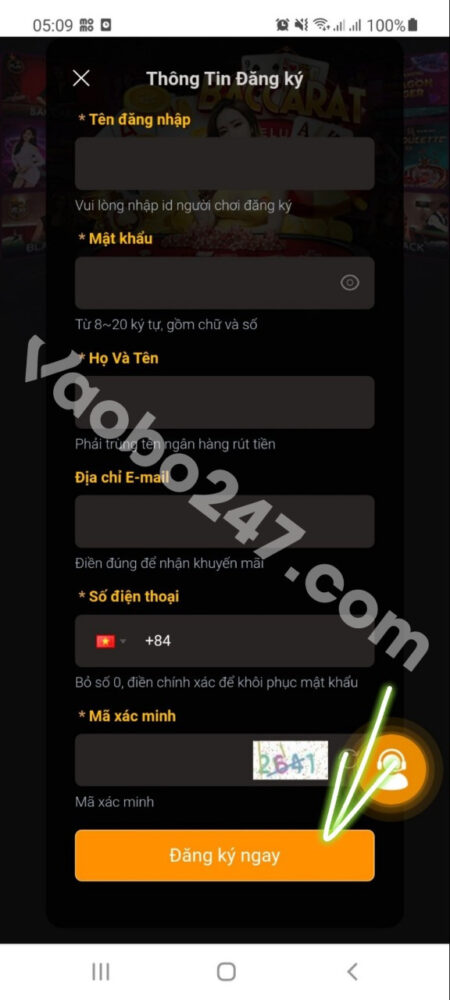 Người chơi nhấn chọn đăng ký ngay nằm ở phía cuối cùng 