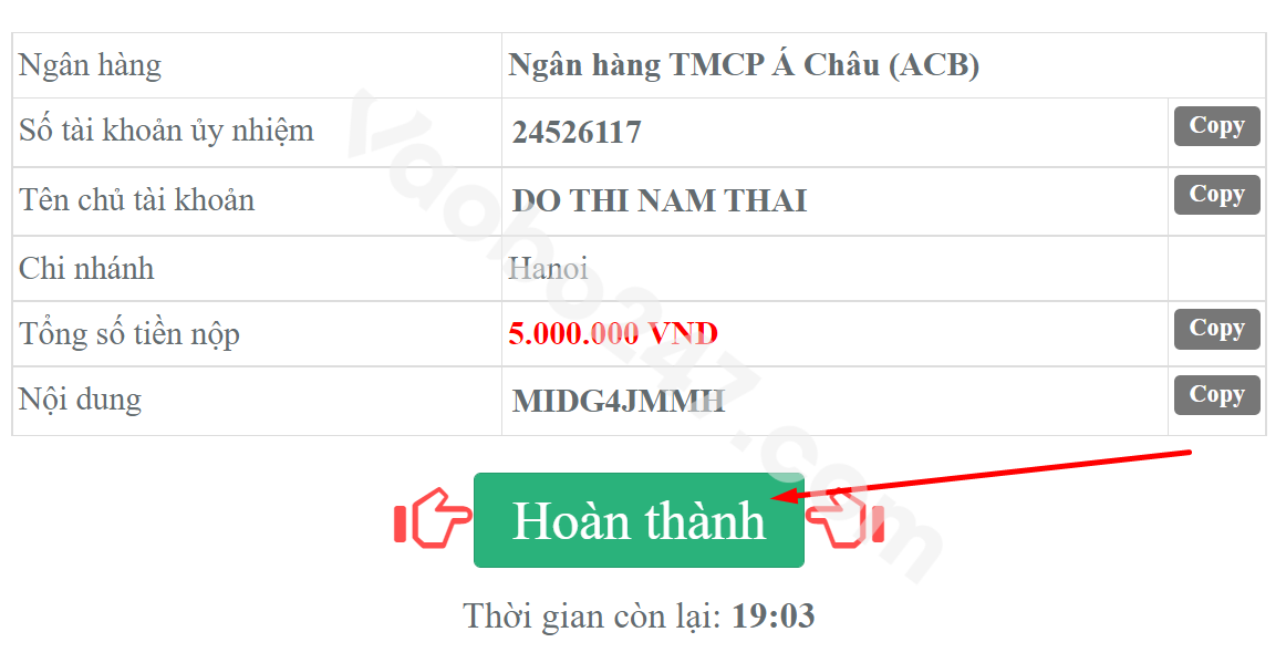 Người chơi nhấn “hoàn thành” để hoàn tất giao dịch