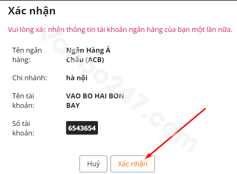 Người chơi nhấn vào mục xác nhận thông tin tài khoản 