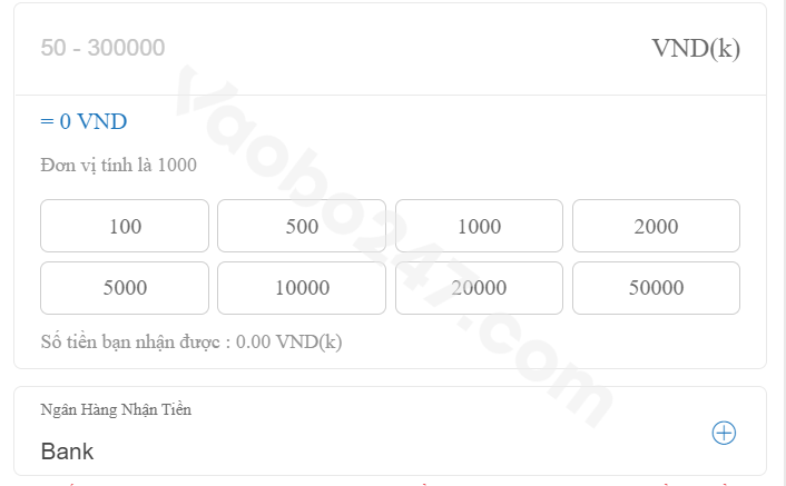 Người chơi nhập thông tin về số tiền muốn nạp 