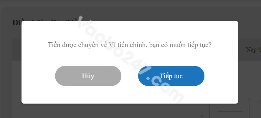 Người chơi thực hiện thao tác chuyển quỹ 