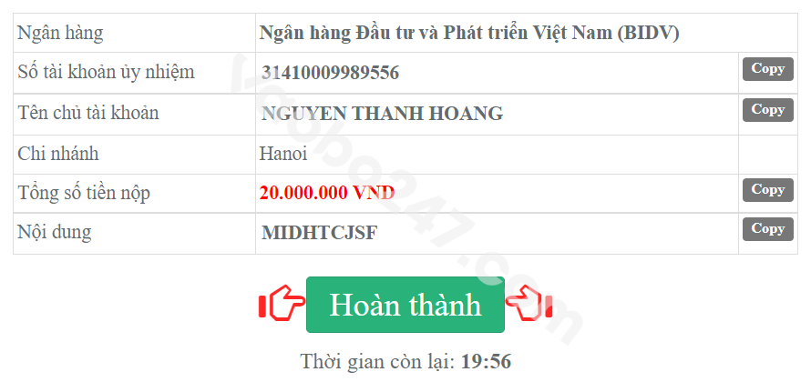 Người chơi tiến hành giao dịch chuyển tiền 