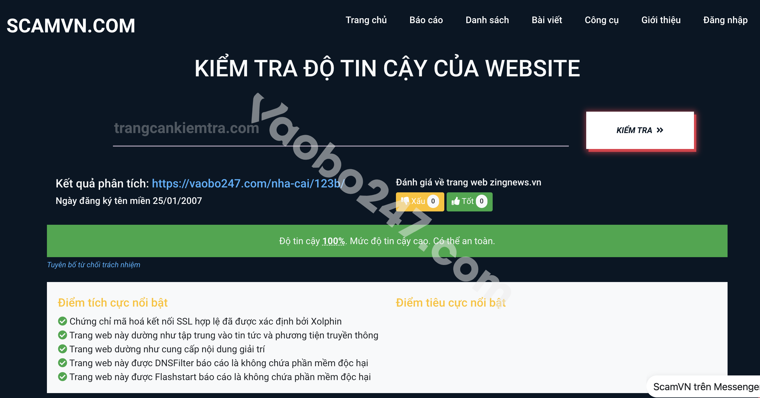 Nhận biết nhà cái 123b lừa đảo qua VirusTotal