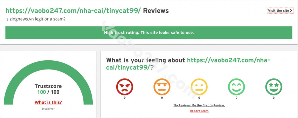 Nhận biết nhà cái Tinycat99 lừa đảo qua ScamAdviser.com