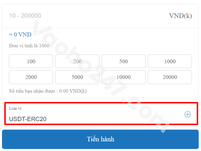 Nhấn chọn loại ví để nạp tiền 