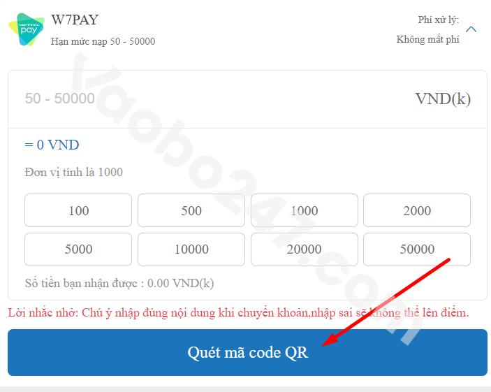 Nhấn chọn quét mã QR code