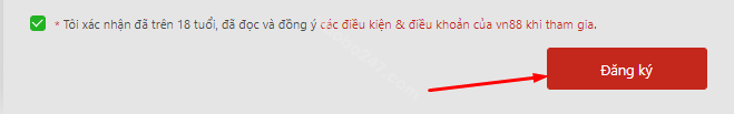 Nhấn nút Đăng ký để tạo tài khoản VN88