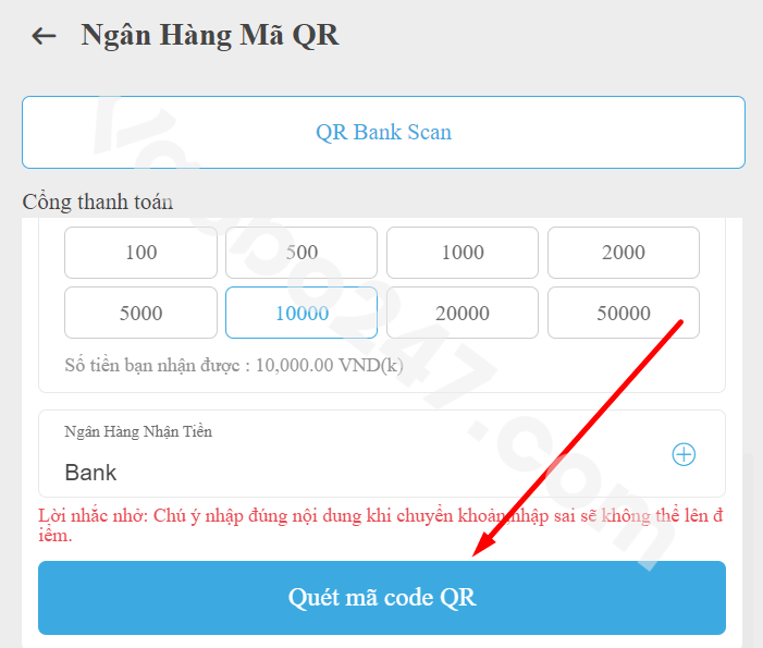 Nhấn vào một quét mã code QR