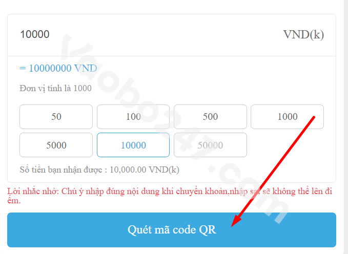 Nhấn vào mục quét mã code QR