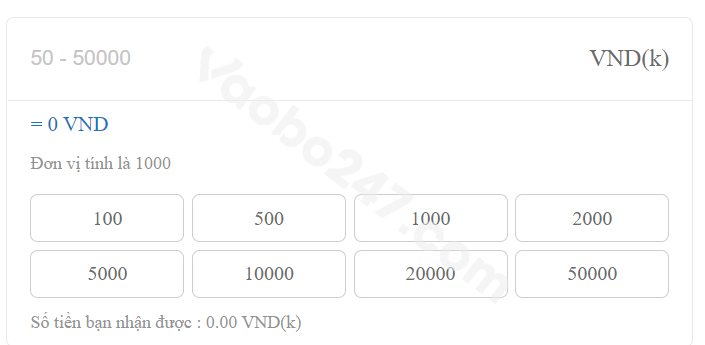 Nhập số tiền muốn nạp vào tài khoản từ 100.000 đến 50 triệu đồng 