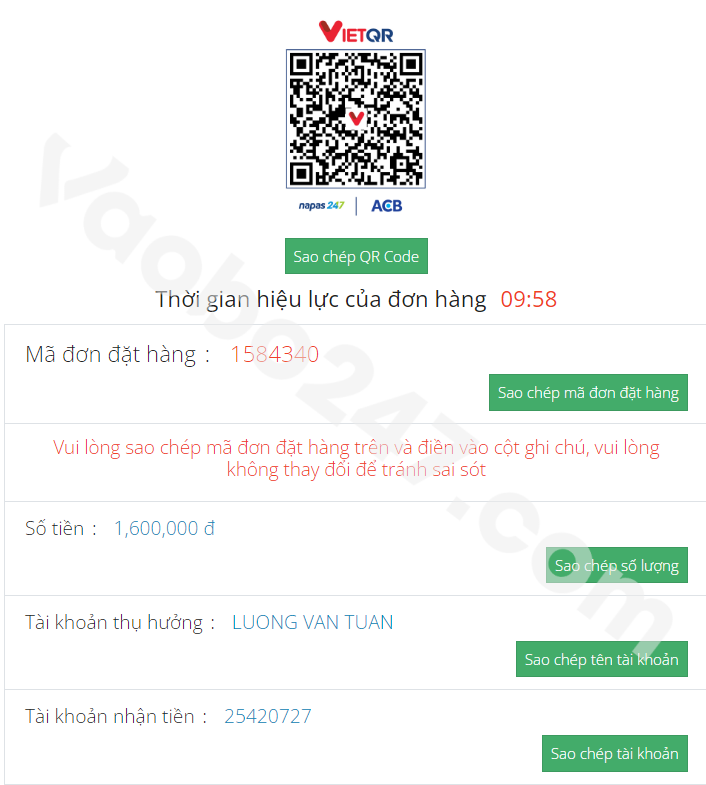 Quét mã QR để thanh toán 