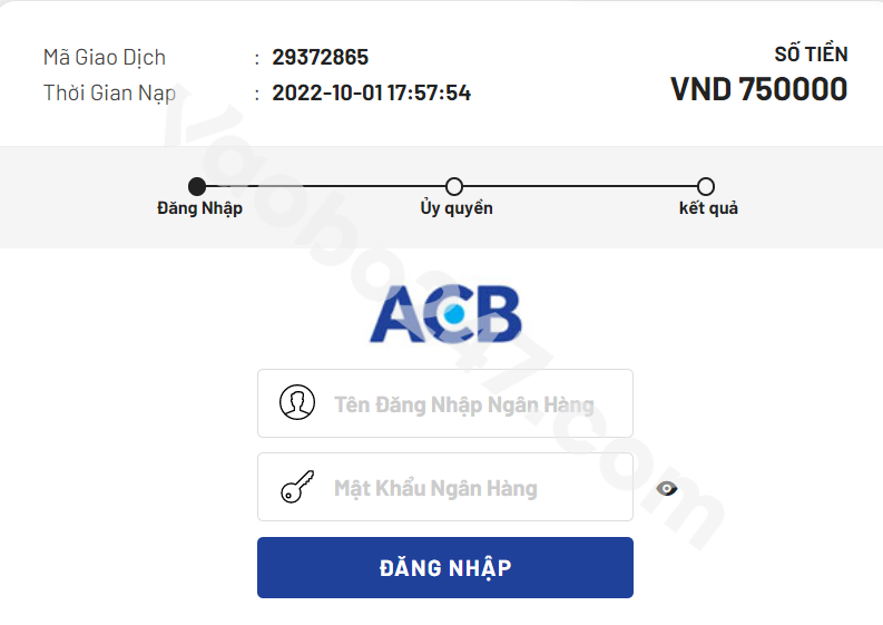 Thực hiện giao dịch nạp tiền 