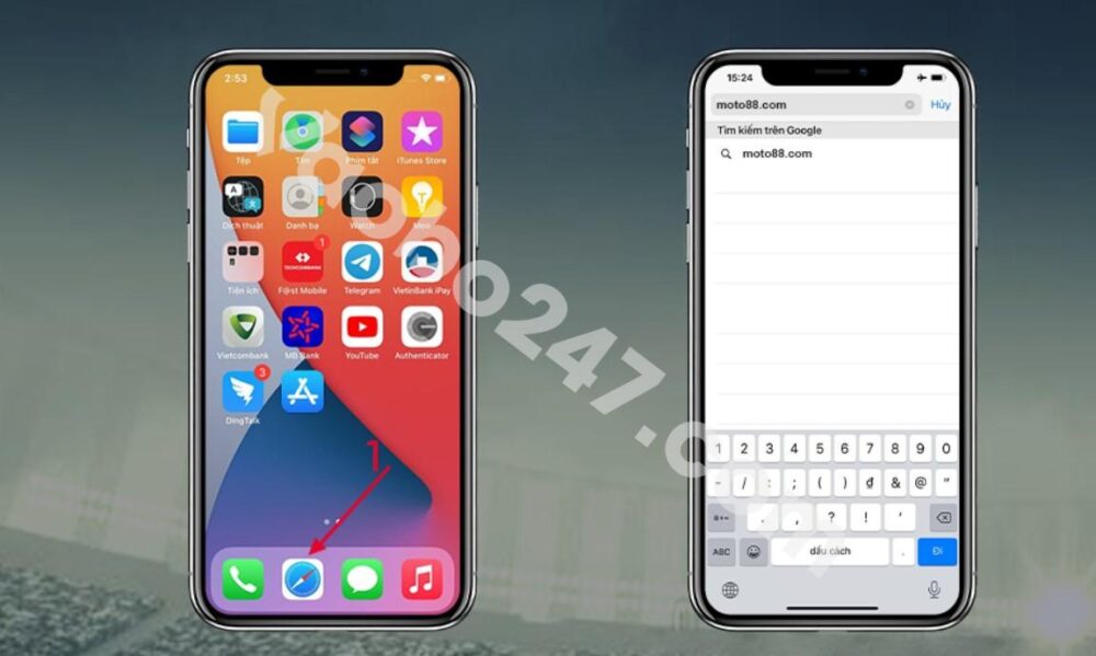 Vào Safari và tìm app Moto88