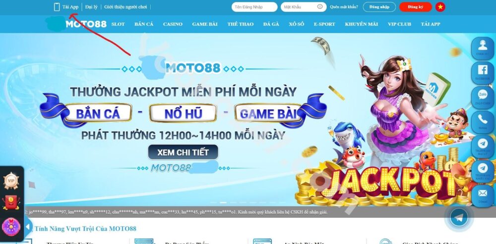 Vào website của Moto88