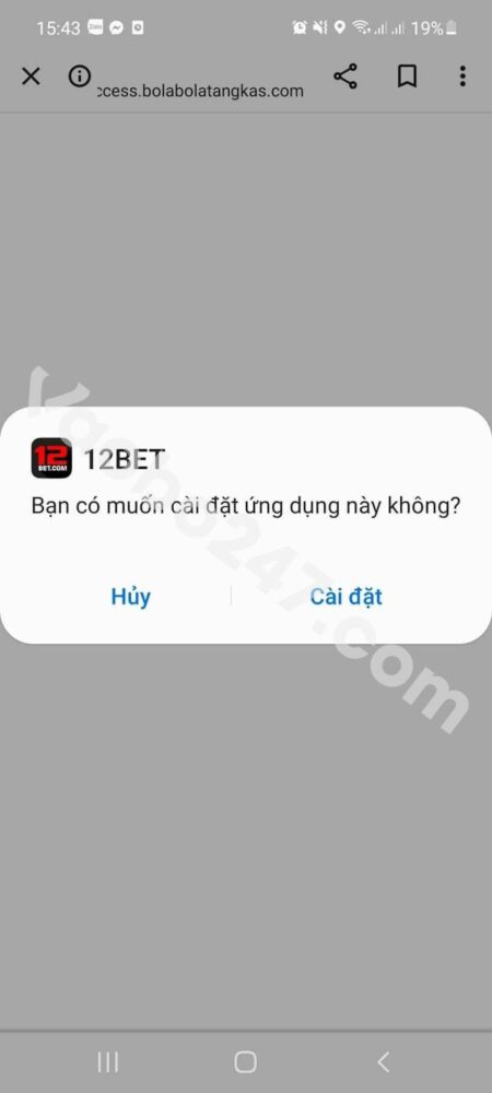 Bấm chọn Cài đặt để cấp quyền cho ứng dụng 12Bet