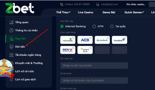 Hướng dẫn thao tác rút tiền Zbet chi tiết nhất từ A-Z