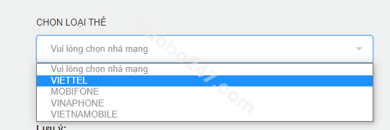 Chọn nhà mạng cho thẻ điện thoại 