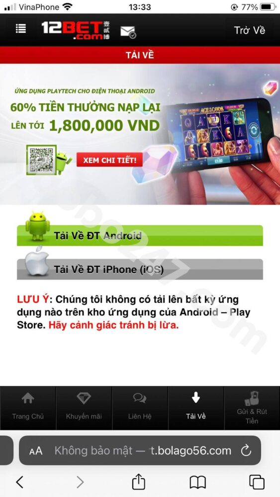 Chọn tải phiên bản 12Bet cho iOS