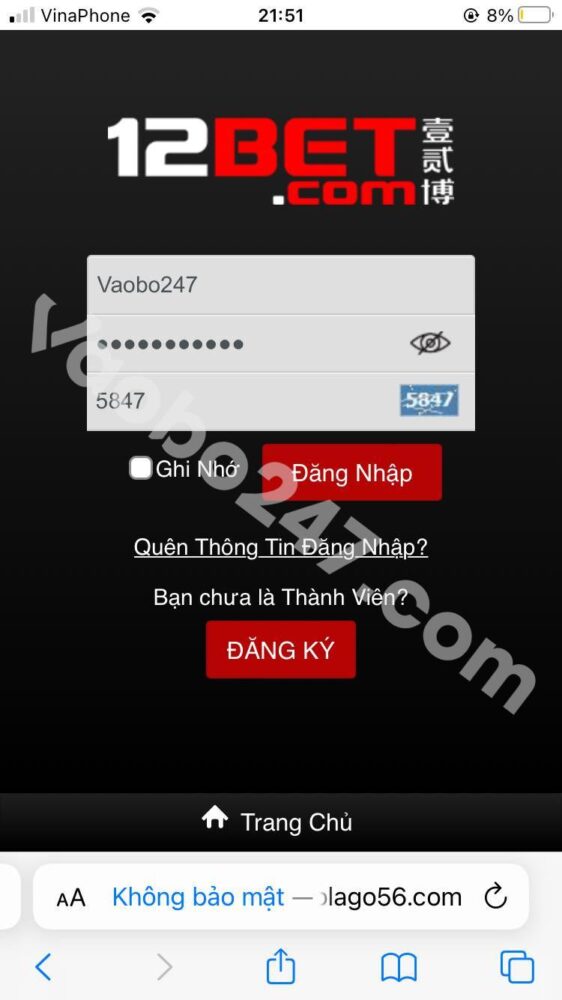 Đăng nhập vào tài khoản 12Bet 