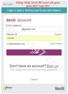 Đăng nhập ví điện tử Skill và giao dịch
