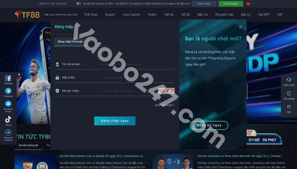 Điền thông tin đăng nhập vào tài khoản thành viên TF88 
