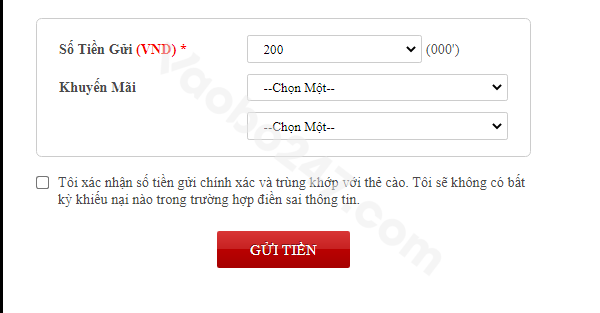 Điền thông tin nạp tiền