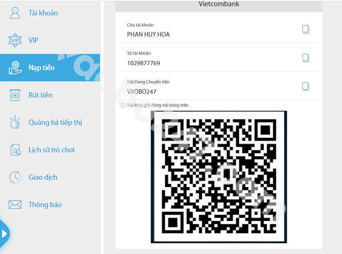 Giao dịch qua ngân hàng Vietcombank