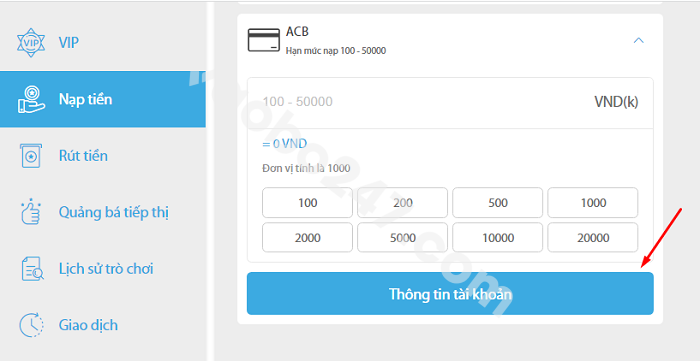 Nạp tiền qua ACB