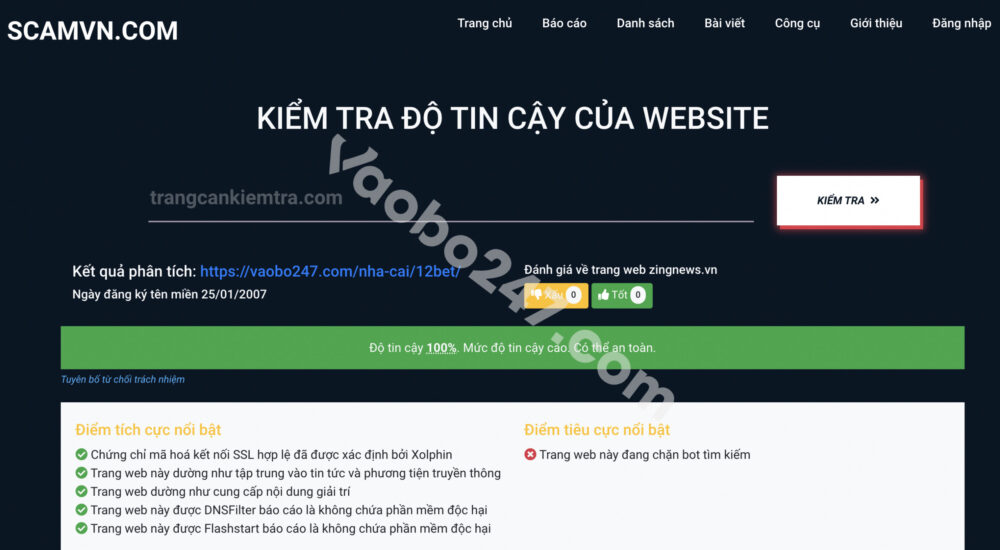 Nhận biết nhà cái 12Bet lừa đảo qua ScamVN.com