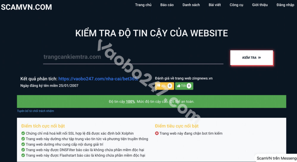 Nhận biết nhà cái Bet365 lừa đảo qua ScamVN.com