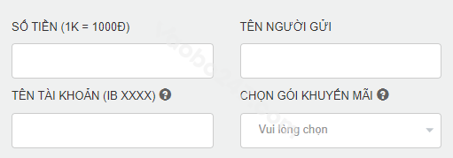 Nhập các thông tin nhà cái yêu cầu 