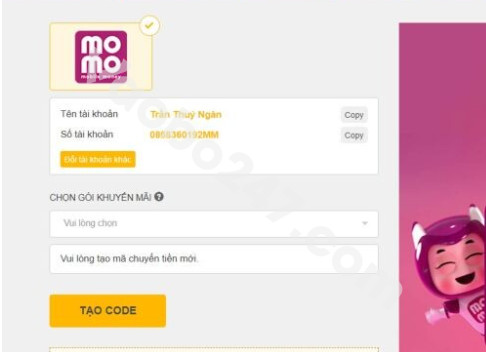 Tạo code chuyển tiền 