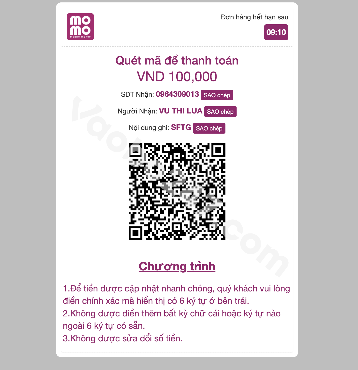 Quét mã Qr để thanh toán nạp tiền i9Bet 